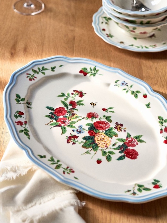 Anthropologie Other - 🐝 Anthropologie Stoneware Platter Camille Oval Serving New Bee Strawberry Floral